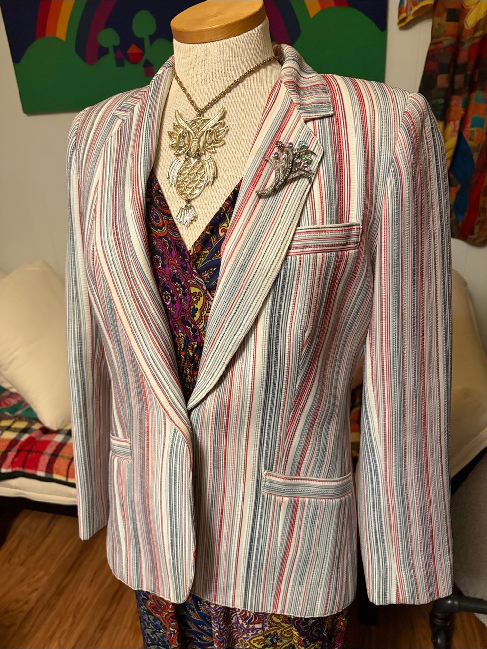 Vintage 80s Striped Multi-Color Lined Structured Blazer